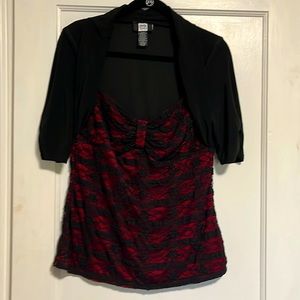 Red and black party top. Eye catching.